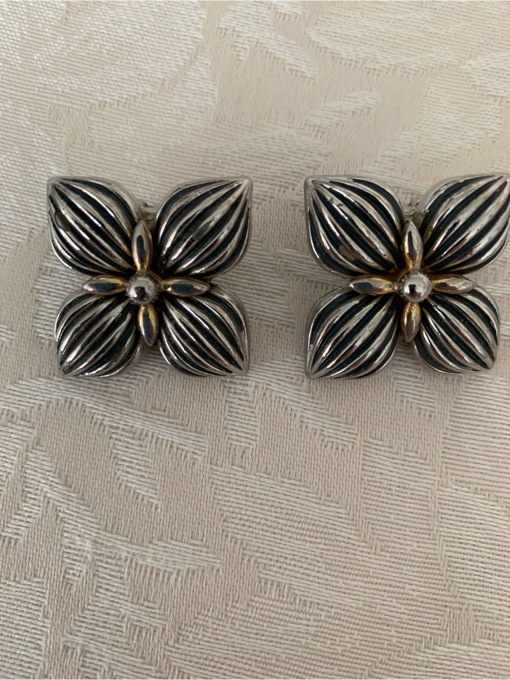 Classic Floral Silver-Tone Clip Earrings